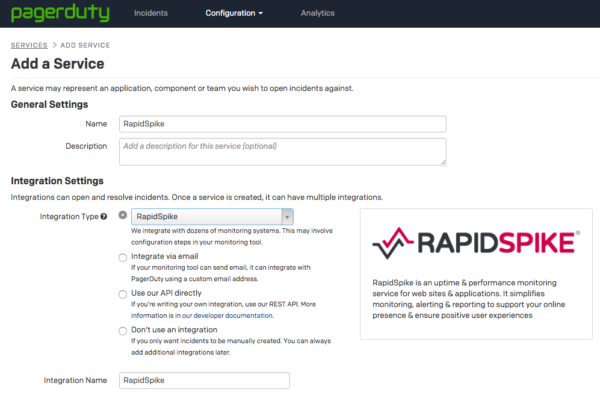 PagerDuty Add Service