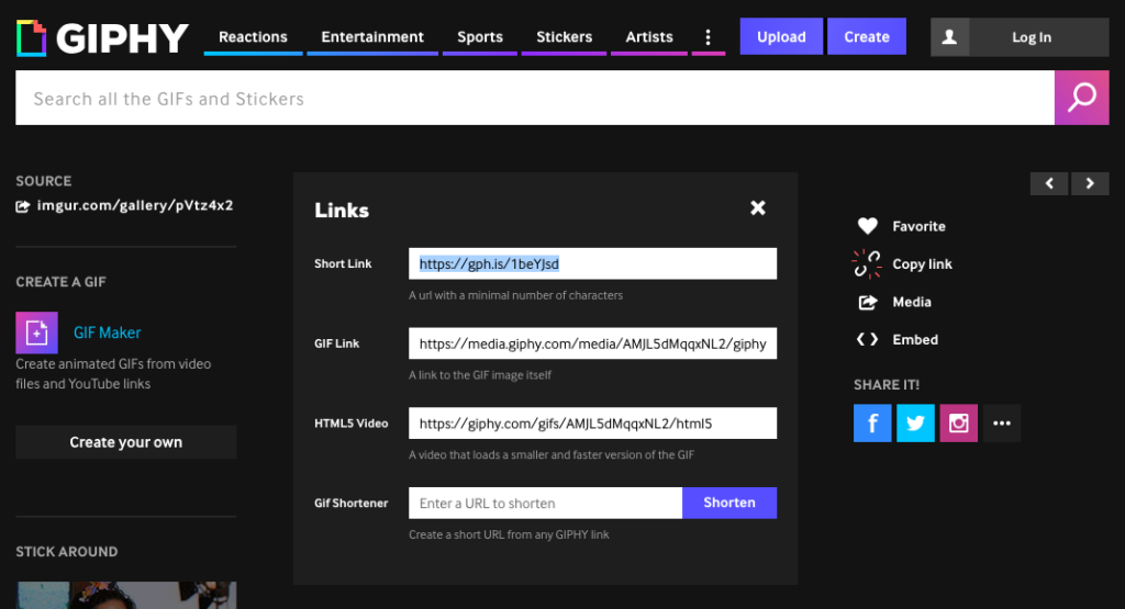 Gif URL Shortener. Gif link downloader.