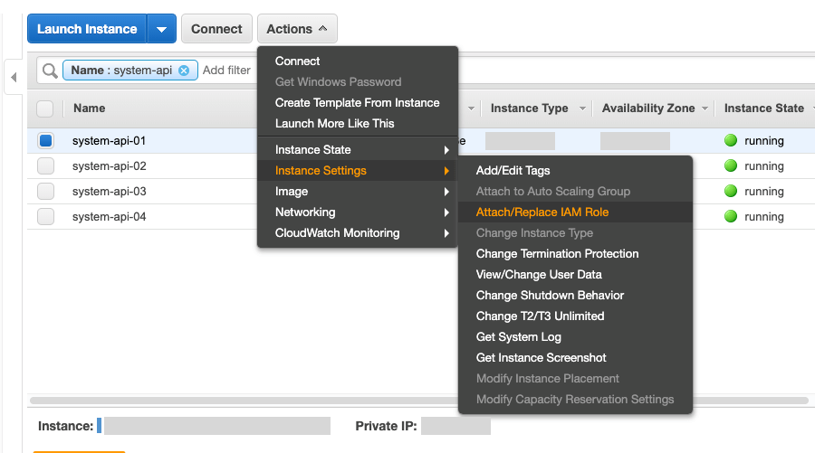 Go to the EC2 Dashboard, select Instances, Instance Settings, Attach/Replace IAM Role.