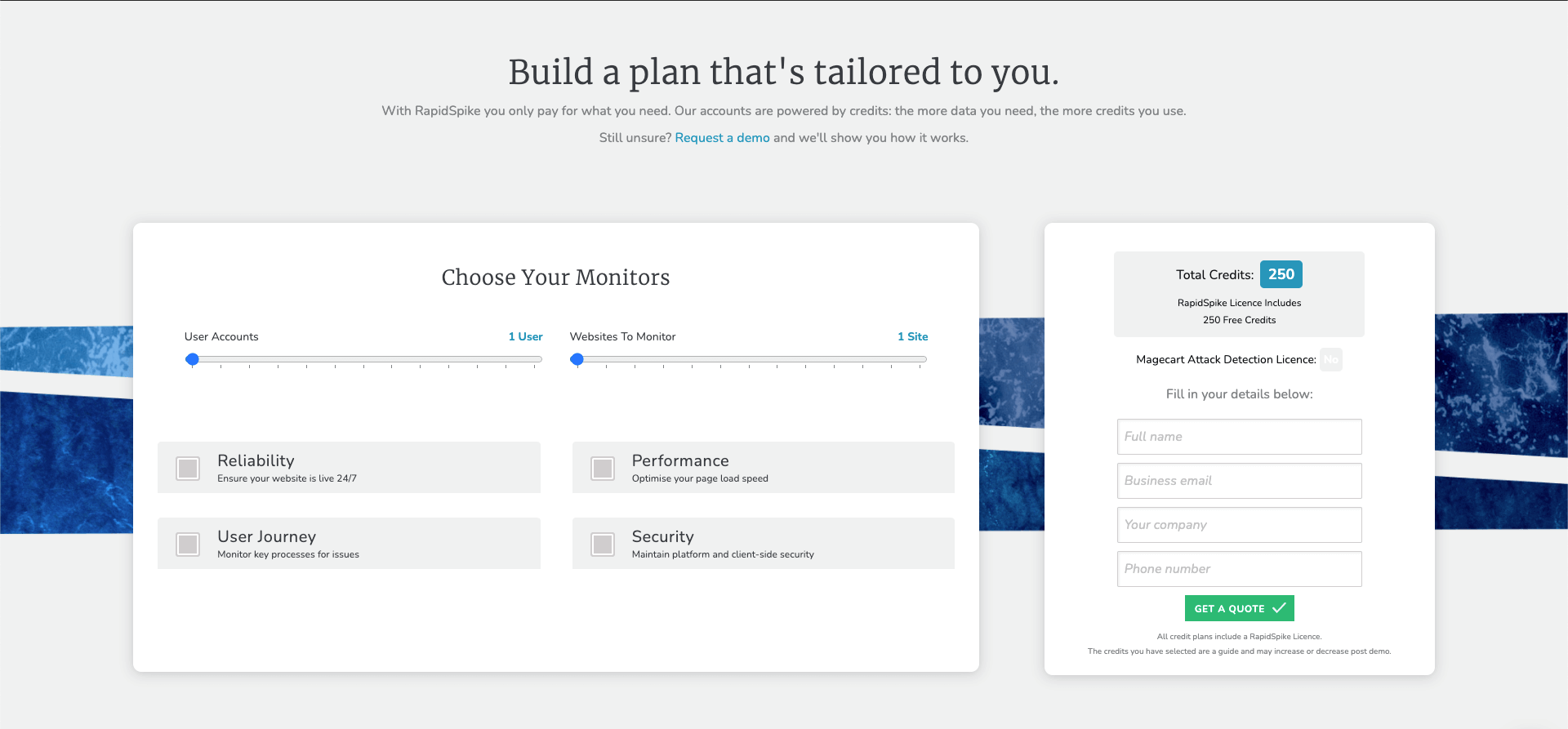 RapidSpike Build a Plan Page