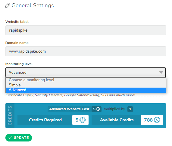 Security Headers: General Settings - Monitoring Level