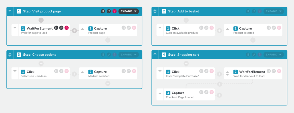 RapidSpike User Journey Script Editior - shopping cart monitor