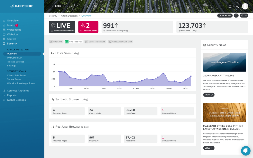 RapidSpike Magecart Attack Detection  Overview Dashboard