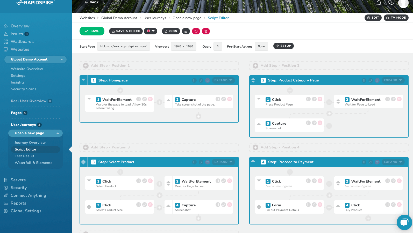 Website Monitoring - RapidSpike User Journey Script