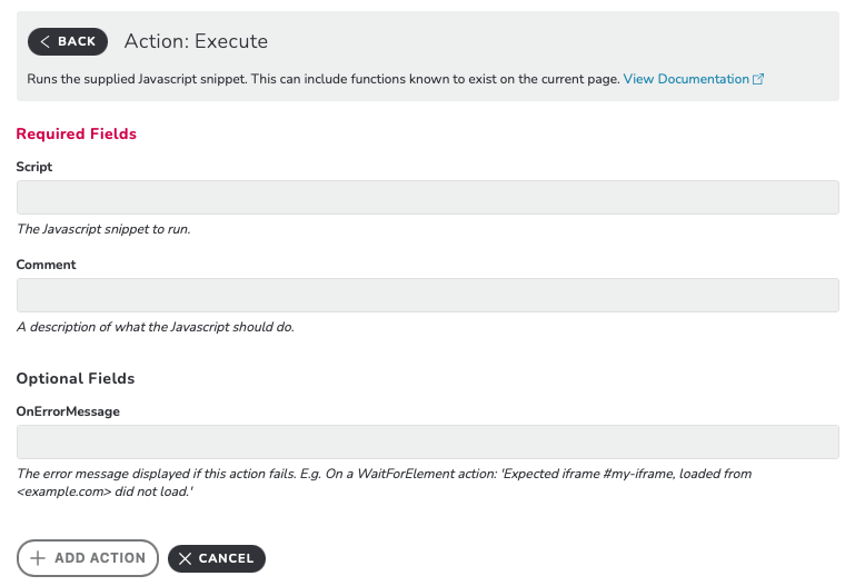 Execute Action Set-Up