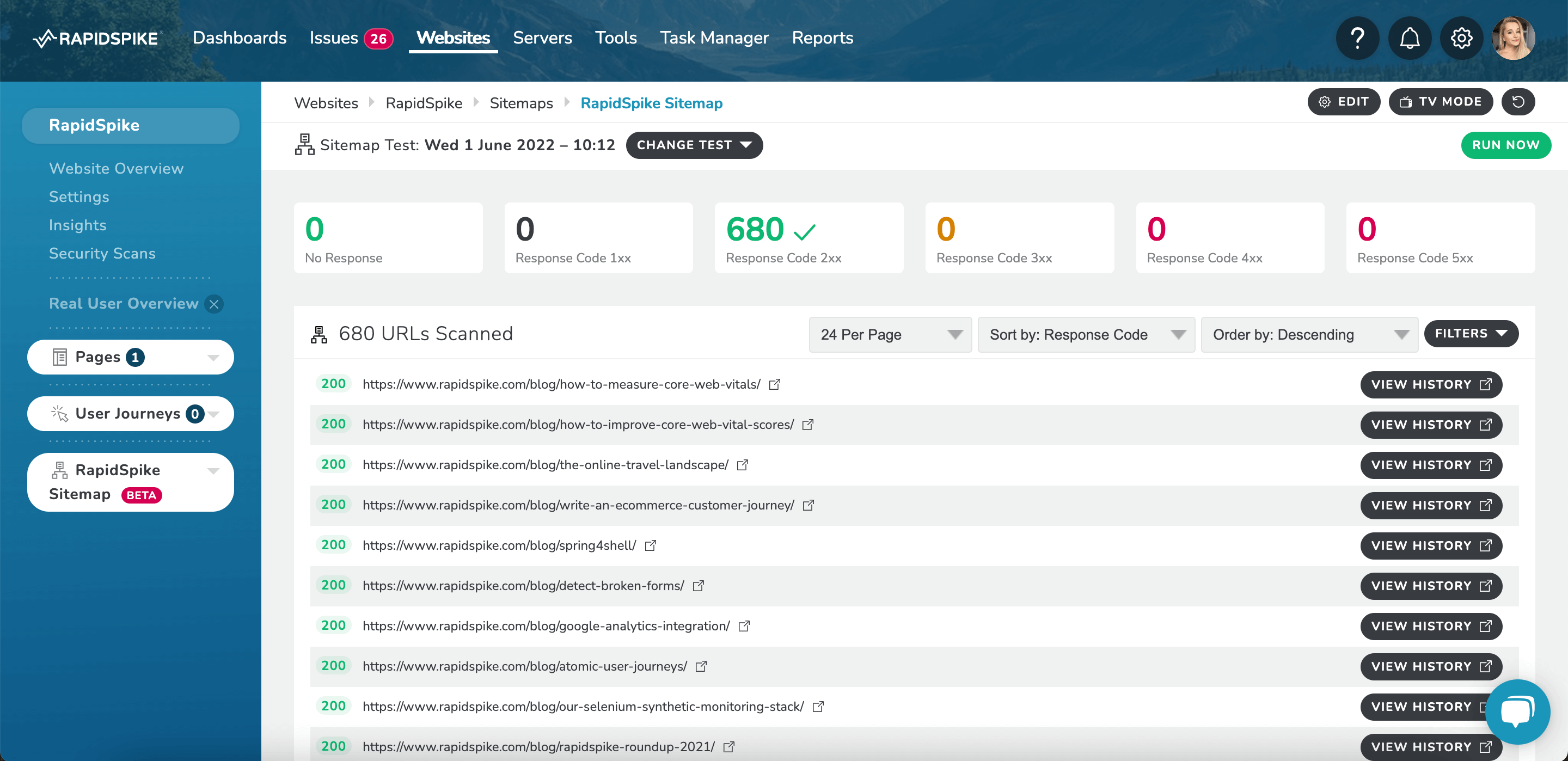 RapidSpike Sitemap Monitoring