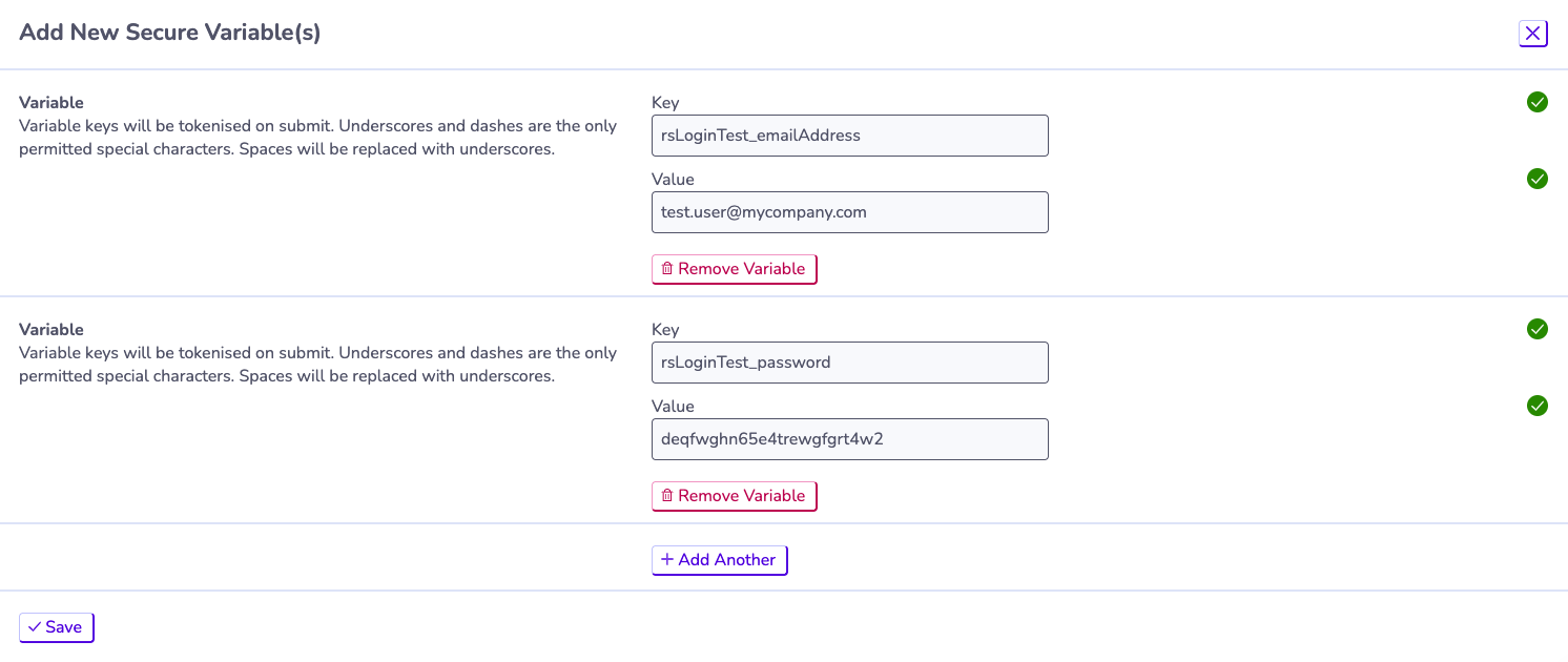 Adding Secure Variables to your account.