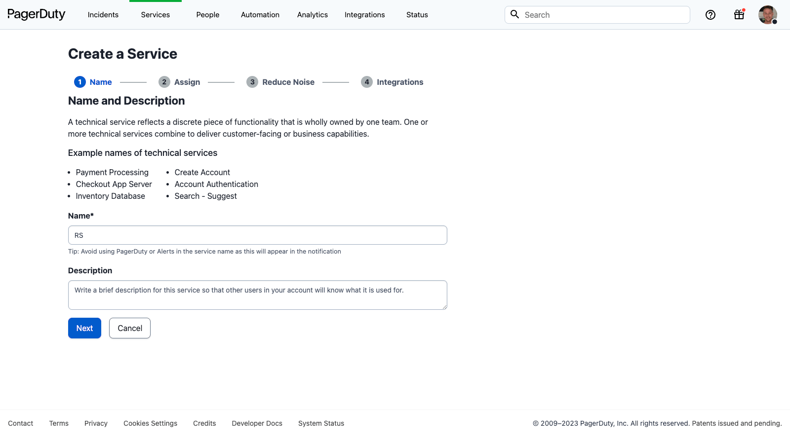 PagerDuty Create a Service